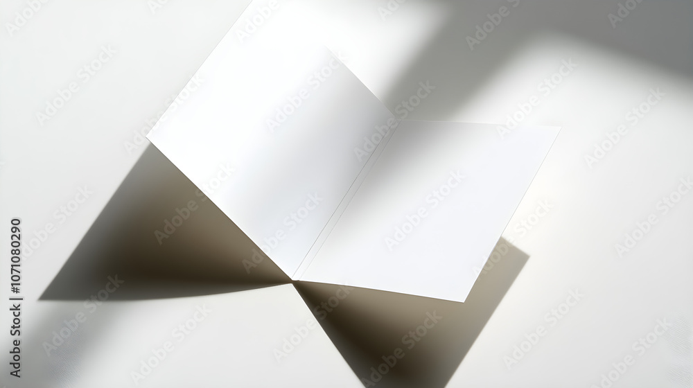 Aufkleber a blank bi-fold or tri-fold menu card displayed at an angle, with light falling softly on it for a m