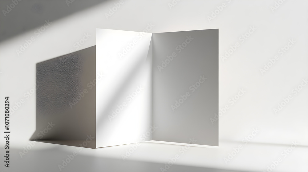 Aufkleber a blank bi-fold or tri-fold menu card displayed at an angle, with light falling softly on it for a m