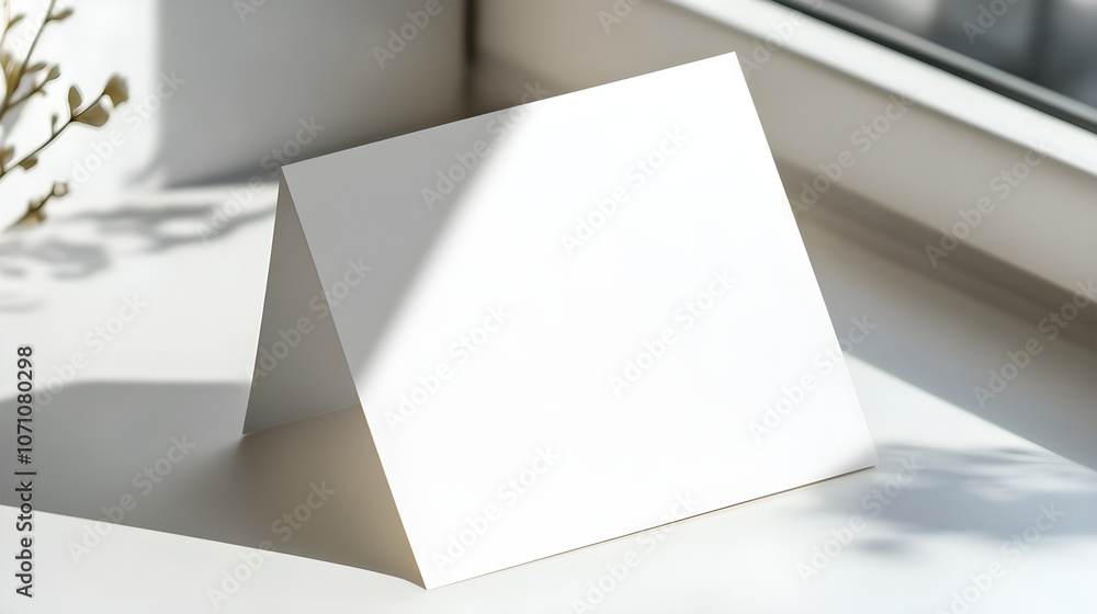 Aufkleber a blank bi-fold or tri-fold menu card displayed at an angle, with light falling softly on it for a m