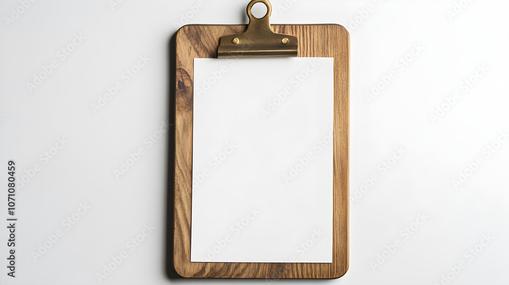 Poster a blank menu attached to a rustic wooden clipboard, styled with subtle shadows for a clean
