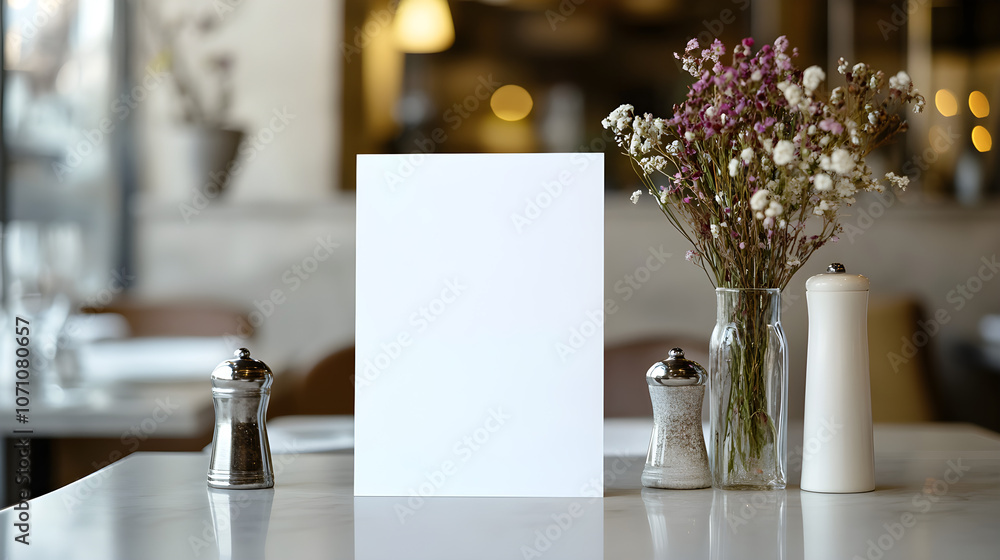 Poster a blank menu on a simple stand with subtle decorations