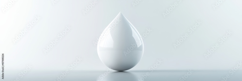 Poster a 3d icon of a water droplet with a glossy surface and soft reflections, centered on a solid white b