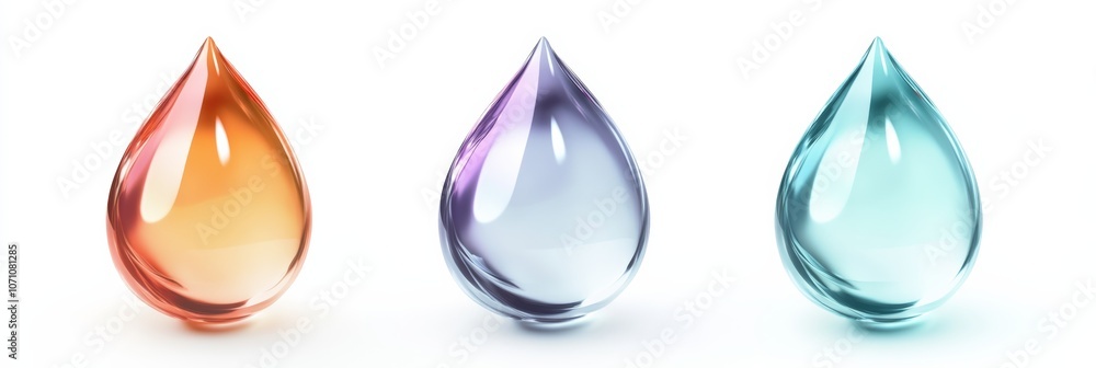 Poster a 3d isolated water droplet icon with a smooth surface, reflecting light and creating a sense of fre