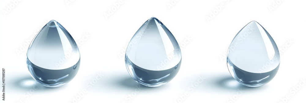 Poster a 3d isolated water droplet icon with a smooth surface, reflecting light and creating a sense of fre