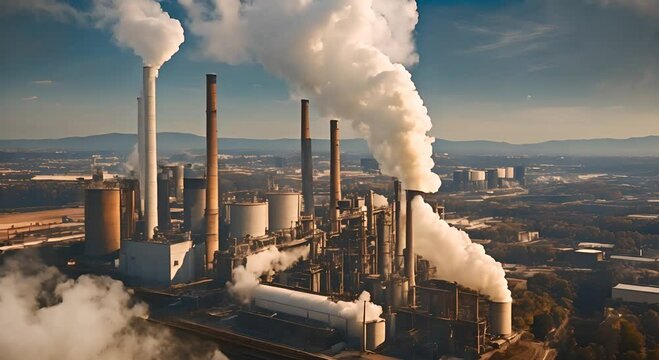 Factory pipe polluting air time lapse environmental problems Industrial factory pollution smokestack exhaust gases Industry zone thick smoke Climate change ecology atmosphere gas ozone layer 4K