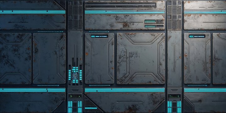 Sci Fi Metal Wall Panel with Lights for Game Backgrounds