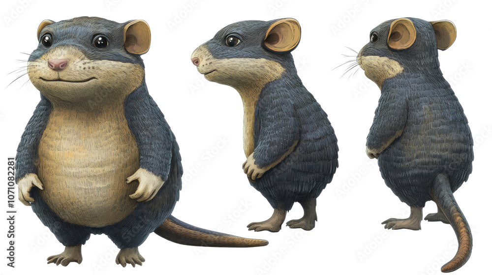 Poster set of three standing hamsters on a transparent background generative ai