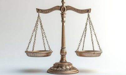 3D scales of justice with balanced weights, representing fairness and equality, iconic legal symbol