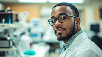 Obraz premium Dedicated Researcher in Medical Facility Analyzing Data in Lab with Equipment and Charts