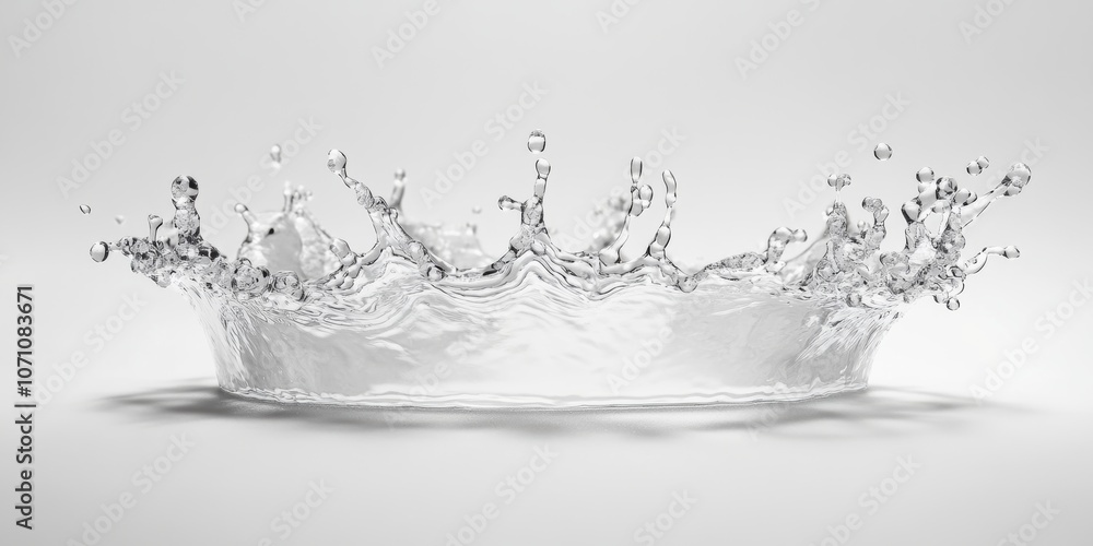 Poster a delicate crown splash of water with droplets frozen in mid-air, creating a symmetrical and dynamic