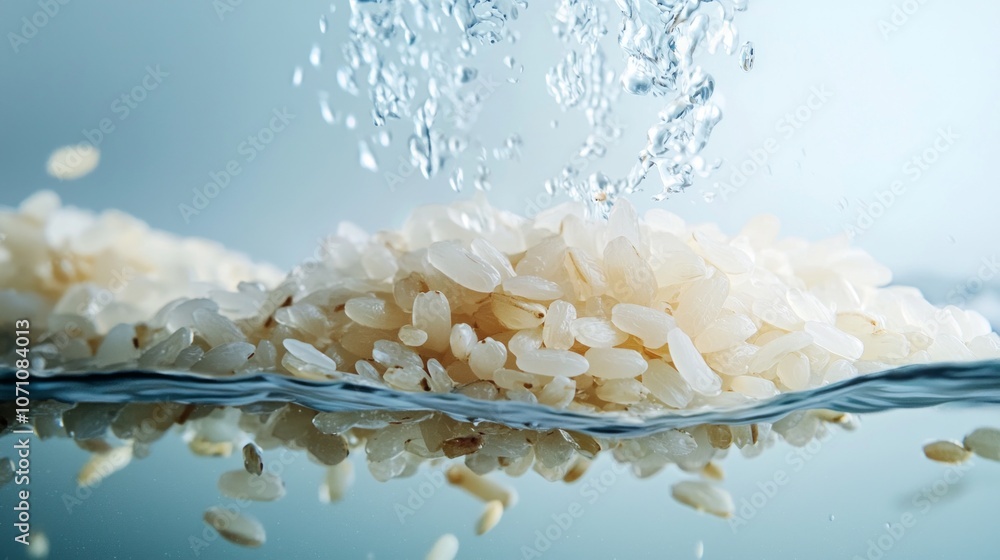Aufkleber grains rice are suspended clear water grain distinctly separated creating mesmerizing effect light b