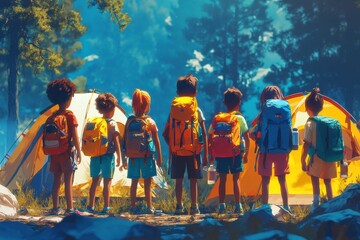 Kids Enjoying Adventure in Nature at Summer Camp