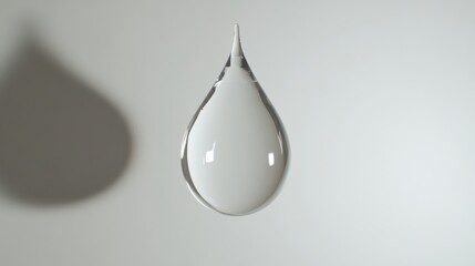 Fototapeta premium A large, clear water droplet with perfect symmetry, suspended mid-air, casting a faint shadow on a white background for a clean look