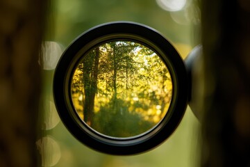 Rifle scope aiming at a natural setting