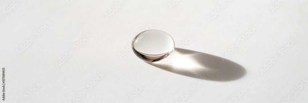 Poster a macro shot of a single water drop falling with light reflections and soft shadows, isolated on a b