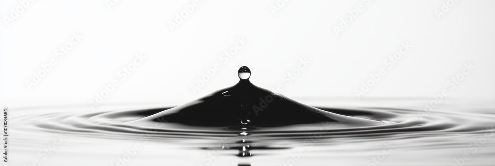 Poster a macro shot of a water droplet impacting a smooth surface, creating small ripples and a soft splash