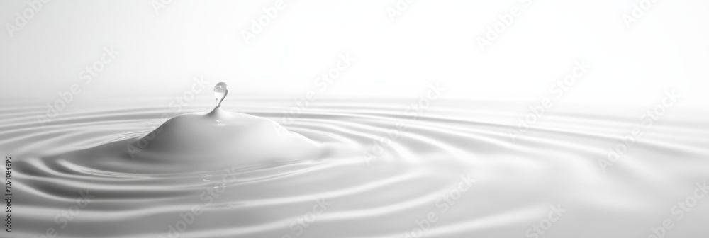 Poster a macro shot of a water droplet impacting a smooth surface, creating small ripples and a soft splash