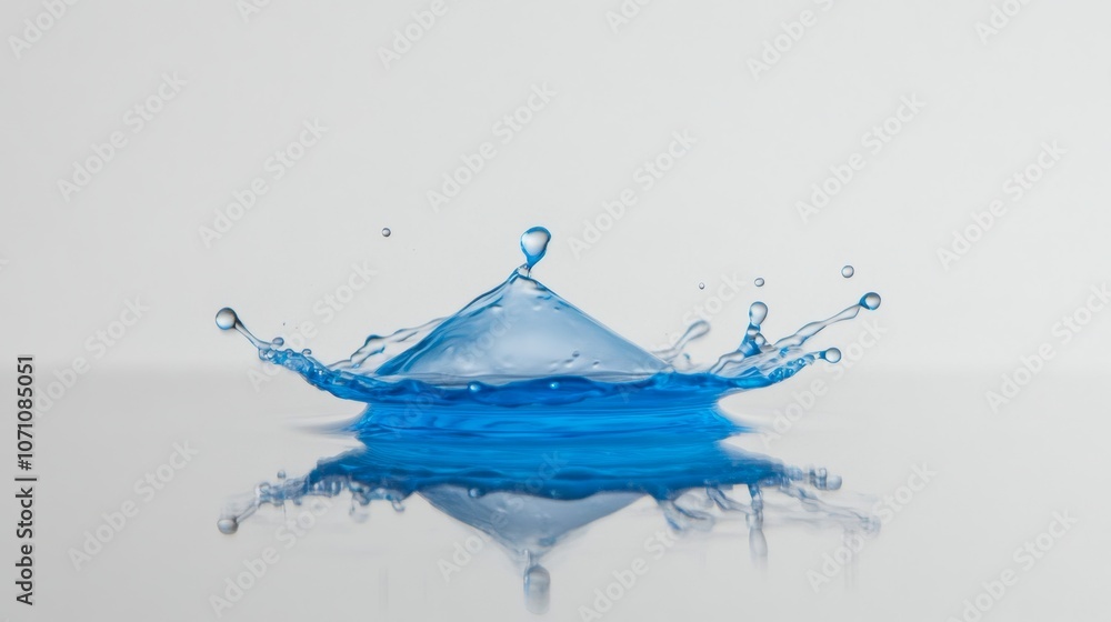 Poster a macro shot of a water droplet impacting a surface, creating ripples and tiny splashes, isolated on