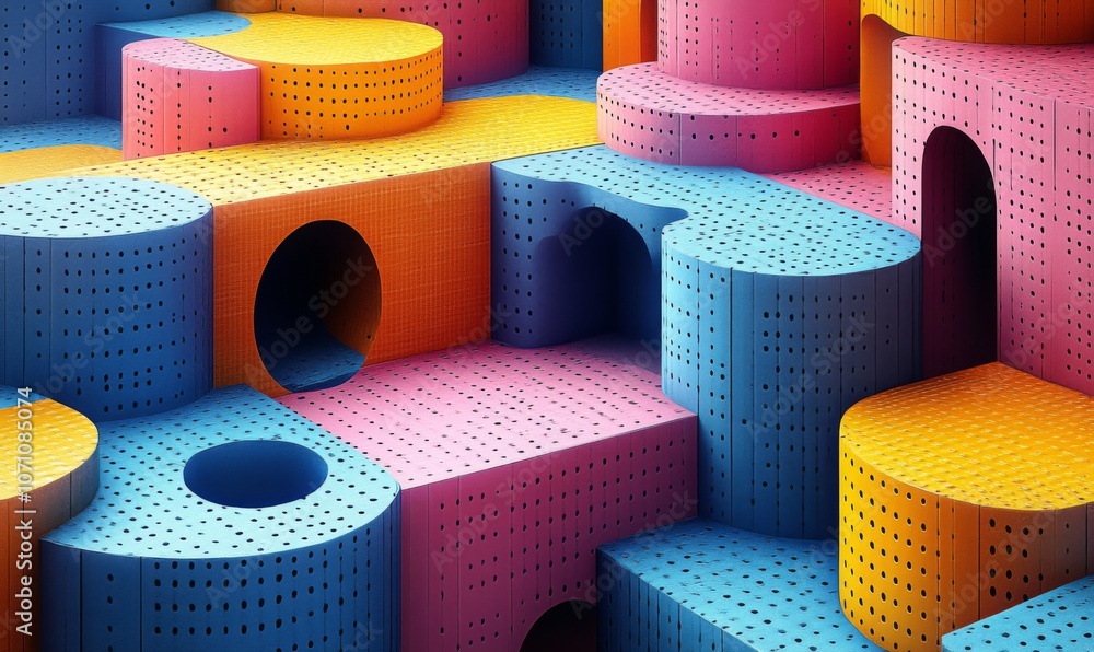 Aufkleber isometric geometric fabric pattern with bold, overlapping shapes in vibrant colors, creating a moder