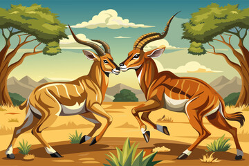 Male Impala Antelope (Aepyceros Melampus) fighting