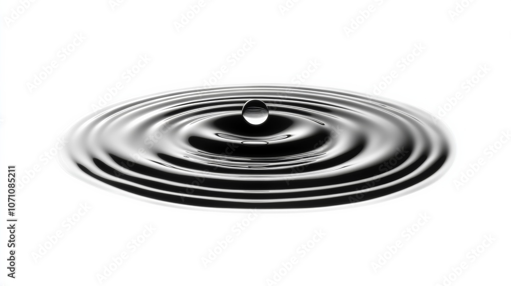 Poster a macro view of a water droplet hitting a surface, creating ripples and a soft splash, isolated on a