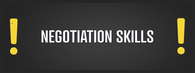 Negotiation Skills. A blackboard with white text. Illustration with grunge text style.