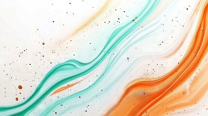   An abstract painting featuring vibrant oranges, blues, and greens in swirling patterns on a white canvas with strategically placed black dots