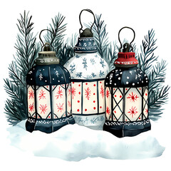 Rustic Christmas Lanterns with Candle Glow – Perfect for Christmas Invites, Cards, Sublimation Designs, and Wall Art