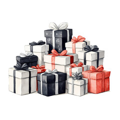 Festive Pile of Christmas Gift Boxes in Watercolor – Perfect for Christmas Invites, Cards, Sublimation Designs, and Wall Art