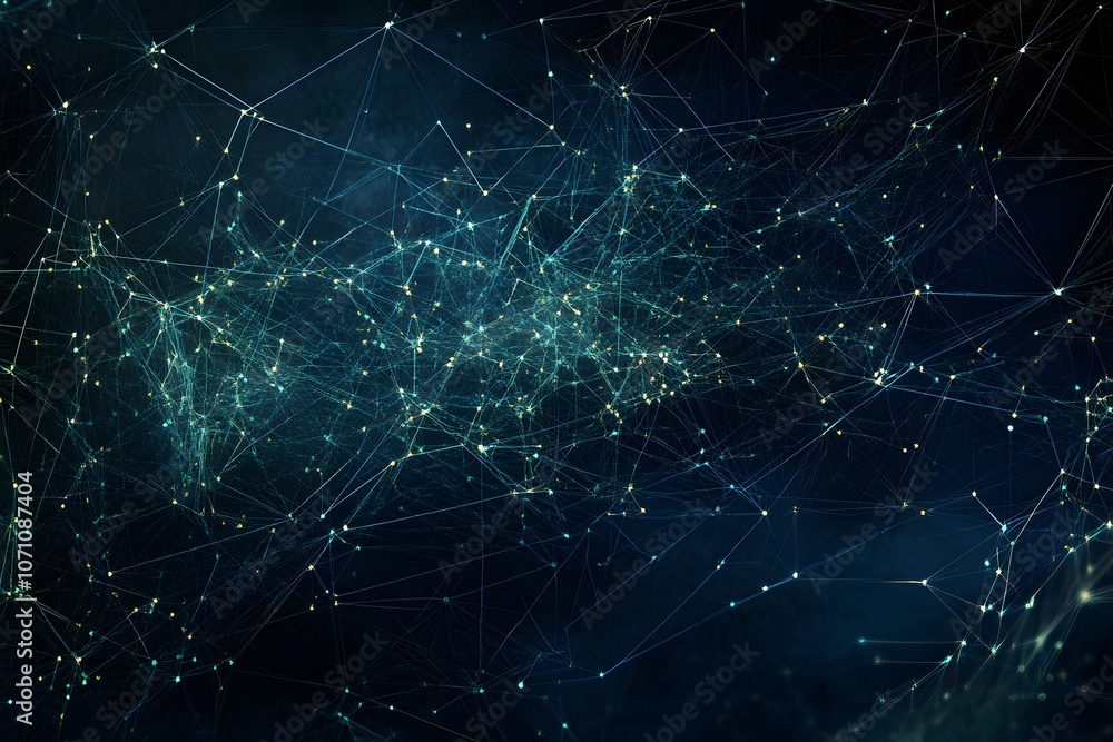 Sticker abstract digital connectivity with blue and yellow glowing points and lines, representing a complex 