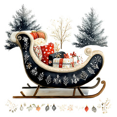 Classic Christmas Sleigh in Watercolor – Perfect for Christmas Invites, Cards, Sublimation Designs, and Wall Art