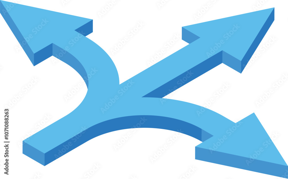 Aufkleber three blue arrows splitting and pointing in different directions, representing choices, decisions, a