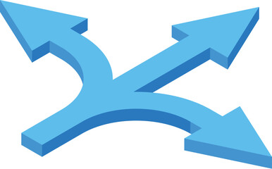 Three blue arrows splitting and pointing in different directions, representing choices, decisions, and different paths