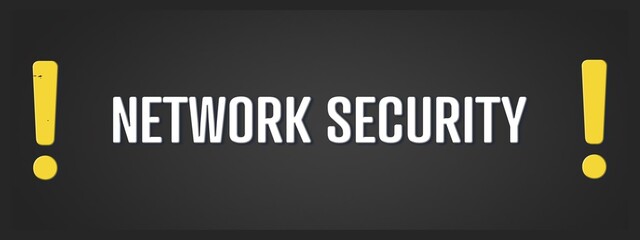 Network Security. A blackboard with white text. Illustration with grunge text style.