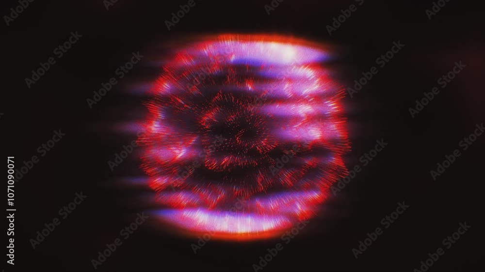 Poster glowing red sphere of particles with waves. colorful abstract shapes on black background. futuristic