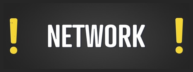 Network. A blackboard with white text. Illustration with grunge text style.