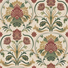 Elegant vintage floral wallpaper design with symmetrical patterns and intricate details, perfect for backgrounds, fabric prints, home decor, and various creative projects
