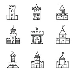 Fototapeta premium Medieval Castles Icon Set: Fortress Tower Castle