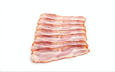 Obraz premium Crispy Bacon Strips Artfully Arranged on a Clean White Background