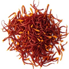 Fototapeta premium Vibrant Saffron Threads Isolated on White Background - A Culinary Spice for Gourmet Dishes and Cooking Enhancements