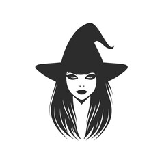 Mysterious Witch Head in Hat Solid Icon - Creepy Woman with Evil Face