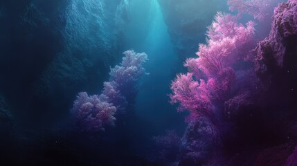 Naklejka premium Bioluminescent Coral Swaying in Deep Sea Cave