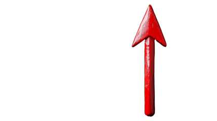 Wooden red arrow pointing upward, transparent background
