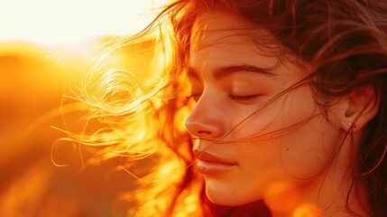Side view portrait of beautiful blonde girl in front of the sun