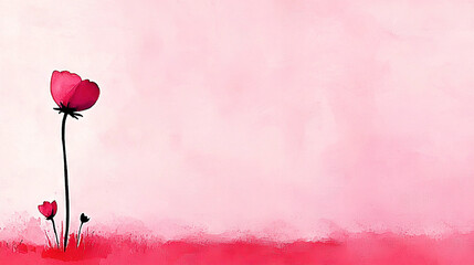   Painting of a pink flower on a pink and red background with space for text/picture optimization