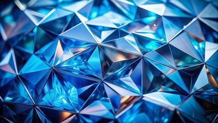 Modern Abstract Faceted Crystal Background Featuring Blue Textures and Geometric Triangles for Fashion-Inspired Wallpaper Design and Contemporary Art