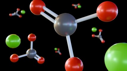 3d rendering of scattered lead carbonate molecules, this molecule can be found in a number of sources such as paint, gasoline, etc