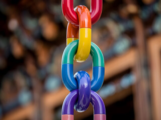 Primer plano de un eslabón de cadena grande y colorido
