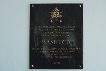 City of Avila in Spain Saint Theresa de Jesus Cathedral and Church with Brick and Rock Plaza and Chapel Birth Place of Saint Theresa. High quality photo