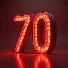 The golden number seventy, 70, shines brightly against a bright red background, creating a vibrant and festive visual effect. Anniversary, Birthday